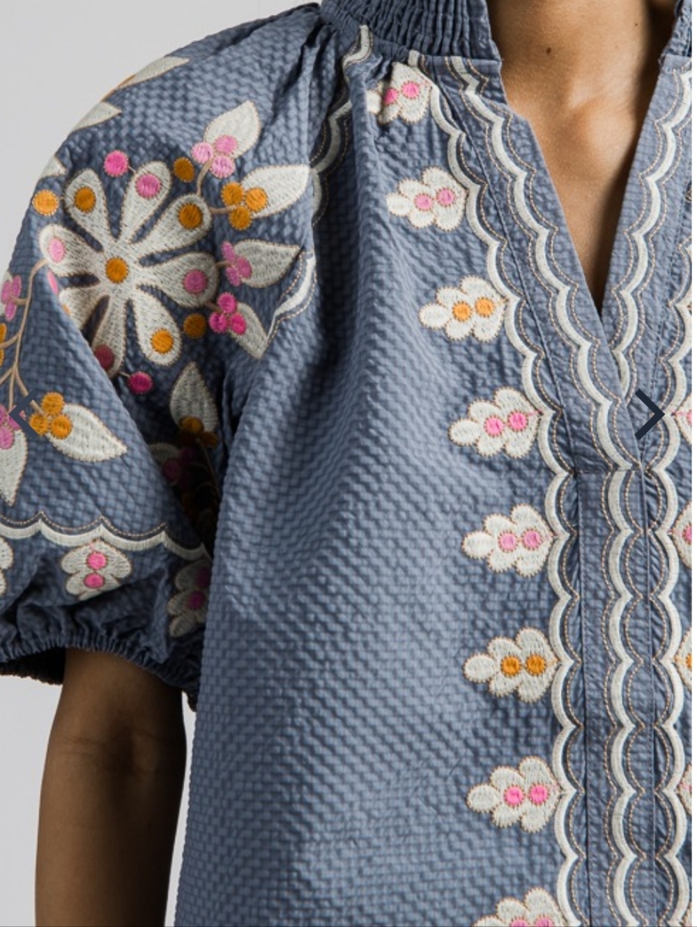 Blue Embroidered Puff-Sleeve Top - Picture 7 of 12